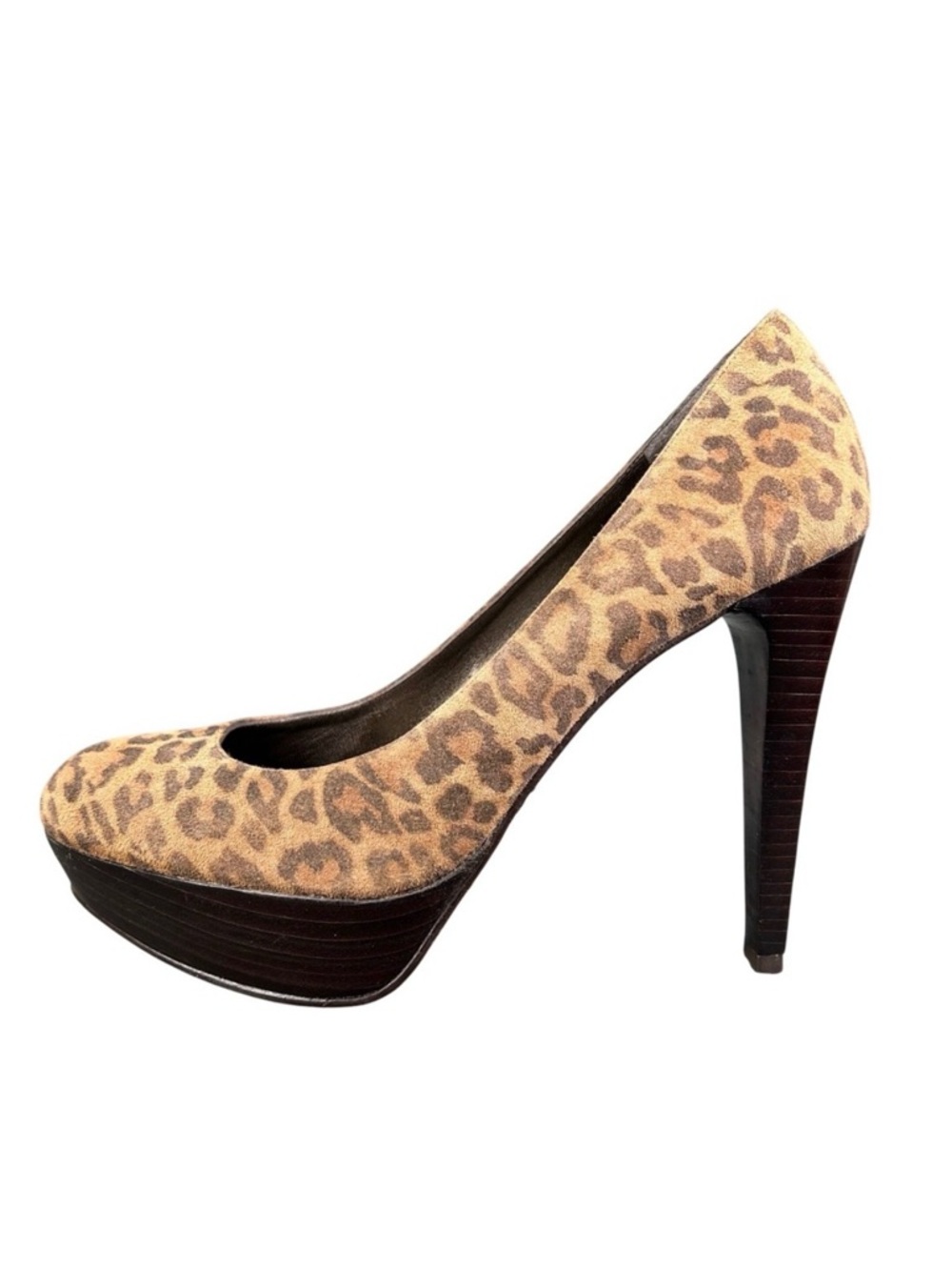 Stuart Weitzman Casstilts Leopard Suede Platform Brown Tan Stiletto Heels 9M